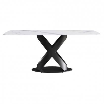 Crenus Luserna Curved Rectangular Dining Table - Black/Gold, 70.87''