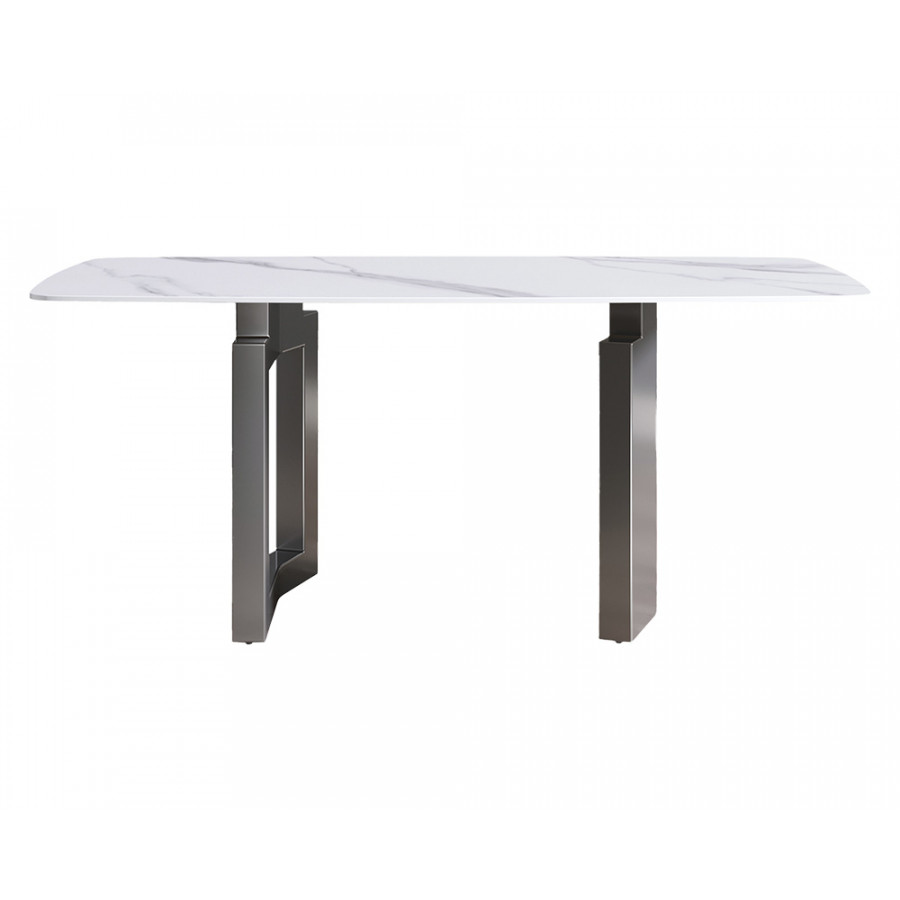 Crenus Basalto Curved Rectangular Dining Table - White/Gray, 63"