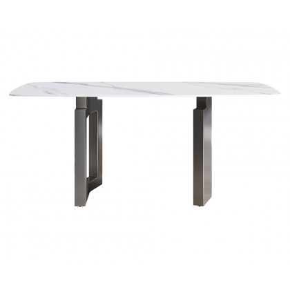Crenus Basalto Curved Rectangular Dining Table - White/Gray, 63"