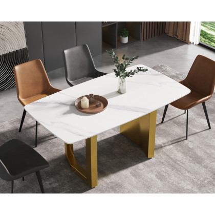 Crenus Basalto Curved Rectangular Dining Table - White/Gray, 63"
