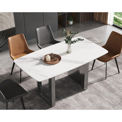 Crenus Basalto Curved Rectangular Dining Table - White/Gray, 63"