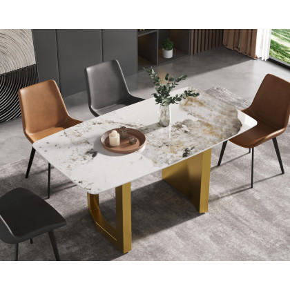 Crenus Basalto Curved Rectangular Dining Table - White/Gray, 63"