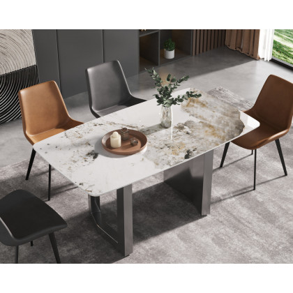 Crenus Basalto Curved Rectangular Dining Table - White/Gray, 63"