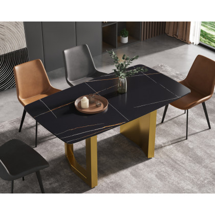 Crenus Basalto Curved Rectangular Dining Table - White/Gray, 63"