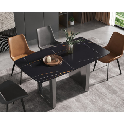 Crenus Basalto Curved Rectangular Dining Table - White/Gray, 63"