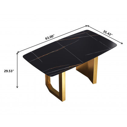 Crenus Basalto Curved Rectangular Dining Table - White/Gray, 63"