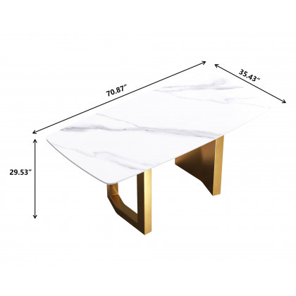 Crenus Basalto Curved Rectangular Dining Table - White/Gray, 63"