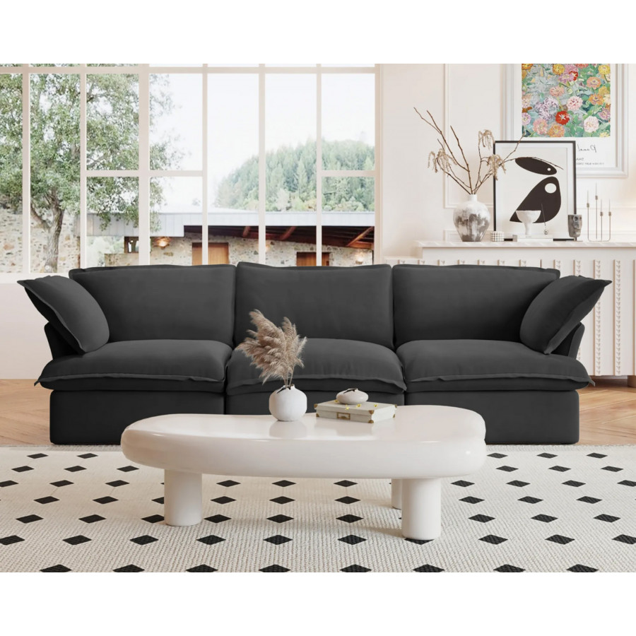 Crenus Softspot 122.82" Sectional Sofa 3-Seater with Sofa Cover - Black