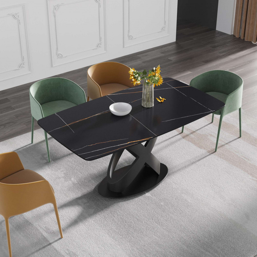 Crenus Luserna Curved Rectangular Dining Table - Black, 63"
