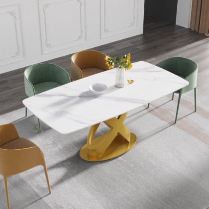 Crenus Luserna Curved Rectangular Dining Table - Black, 63"