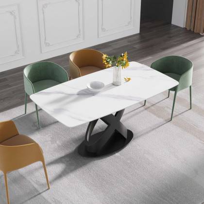 Crenus Luserna Curved Rectangular Dining Table - Black, 63"