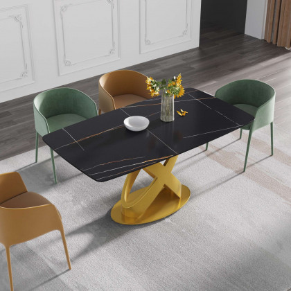 Crenus Luserna Curved Rectangular Dining Table - Black, 63"