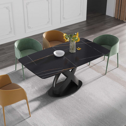 Crenus Luserna Curved Rectangular Dining Table - Black, 63"