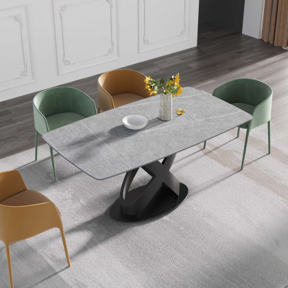 Crenus Luserna Curved Rectangular Dining Table - Black, 63"