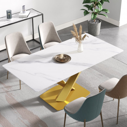 Crenus Pietra Rectangular Dining Table - Gray/Gold, 63"