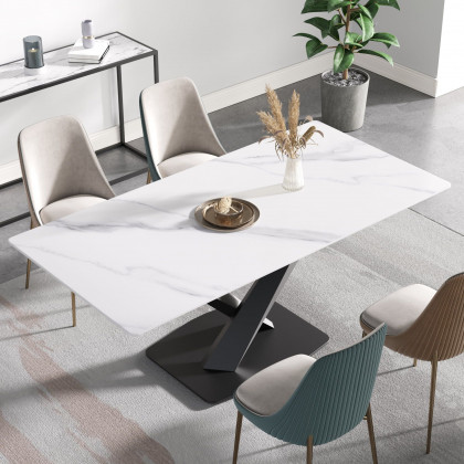 Crenus Pietra Rectangular Dining Table - Gray/Gold, 63"