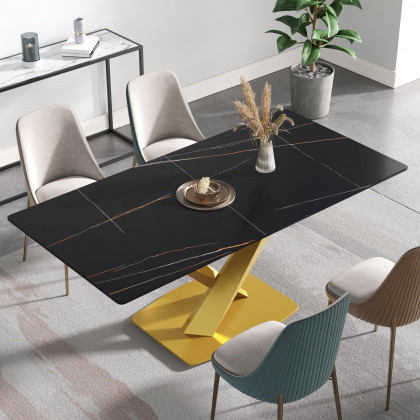 Crenus Pietra Rectangular Dining Table - Gray/Gold, 63"