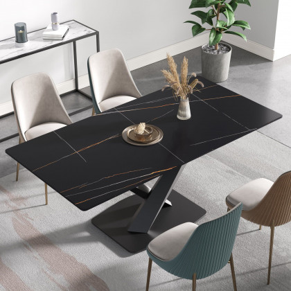 Crenus Pietra Rectangular Dining Table - Gray/Gold, 63"