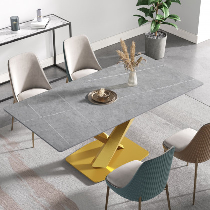 Crenus Pietra Rectangular Dining Table - Gray/Gold, 63"