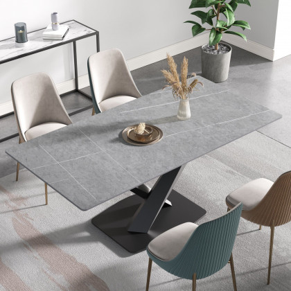Crenus Pietra Rectangular Dining Table - Gray/Gold, 63"