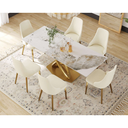Crenus Marmo Dorato Rectangular Dining Table - Pandora/Gold