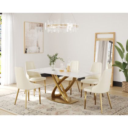 Crenus Marmo Dorato Rectangular Dining Table - Pandora/Gold