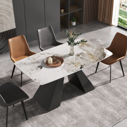 Crenus La Regina Curved Rectangular Dining Table - Pandora/Black, 63"