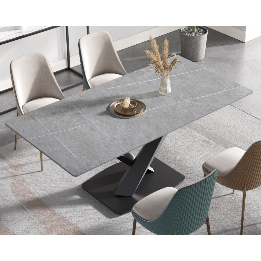Crenus Pietra Rectangular Dining Table - Gray/Black, 63"