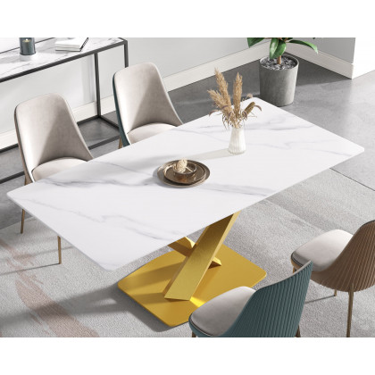 Crenus Pietra Rectangular Dining Table - Gray/Black, 63"