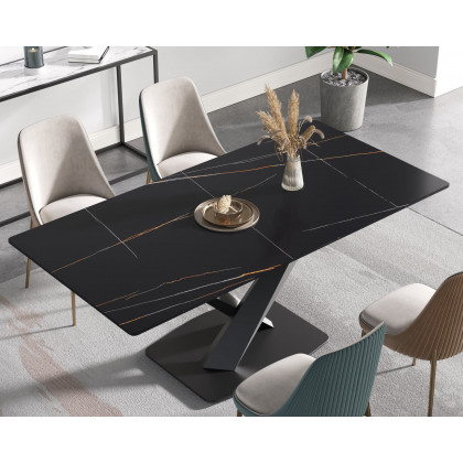 Crenus Pietra Rectangular Dining Table - Gray/Black, 63"