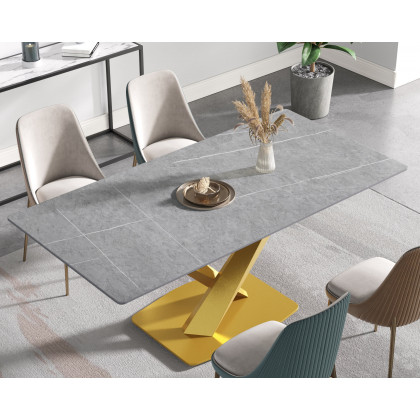 Crenus Pietra Rectangular Dining Table - Gray/Black, 63"