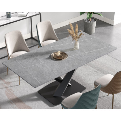 Crenus Pietra Rectangular Dining Table - Gray/Black, 63"