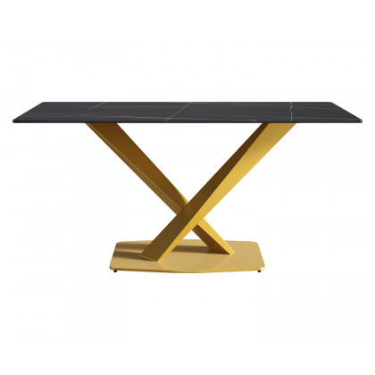 Crenus Pietra Rectangular Dining Table - Gray/Black, 63"