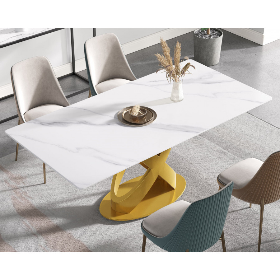 Crenus Basalto Rectangular Dining Table - White/Gold, 70.87''