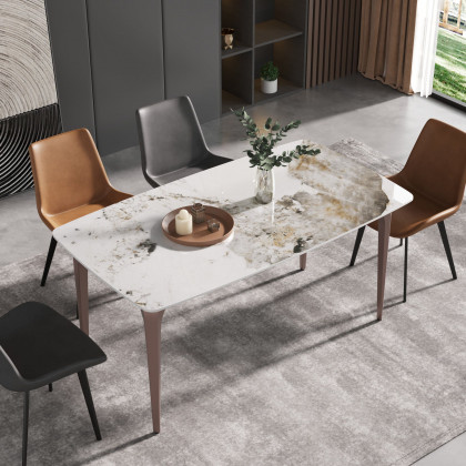 Crenus Sicilia Curved Rectangular Dining Table - Pandora/Gold, 70.87''