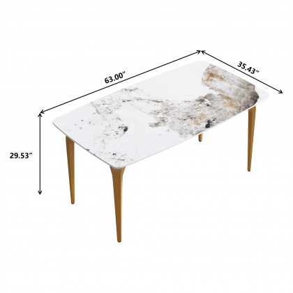 Crenus Sicilia Curved Rectangular Dining Table - Pandora/Gold, 70.87''
