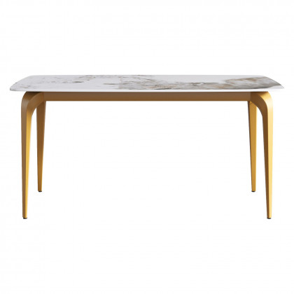 Crenus Sicilia Curved Rectangular Dining Table - Pandora/Gold, 70.87''
