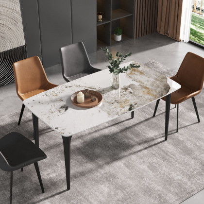 Crenus Sicilia Curved Rectangular Dining Table - White/Gold, 70.87''