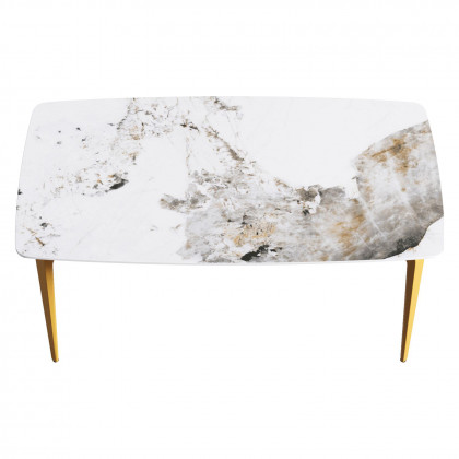 Crenus Sicilia Curved Rectangular Dining Table - White/Gold, 70.87''