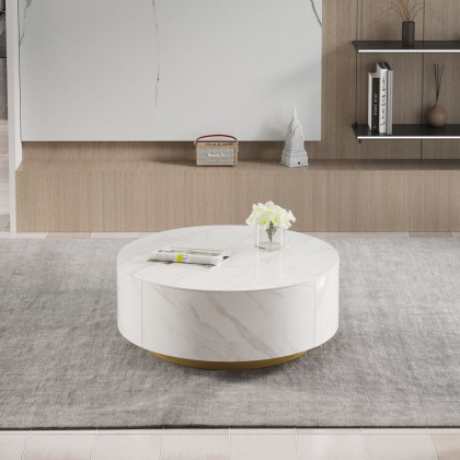 Crenus - Dolce 33.47" Marble/Wood Round Coffee Table
