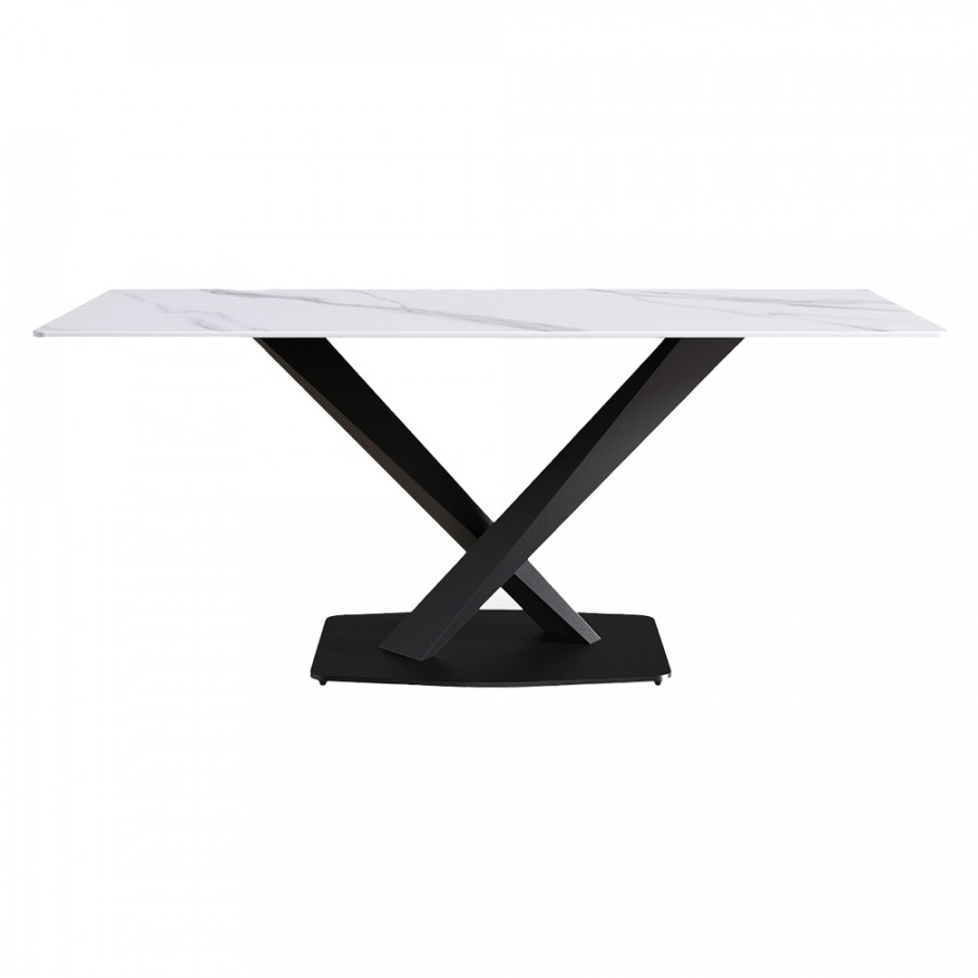 Crenus Pietra Rectangular Dining Table - White/Black, 63"