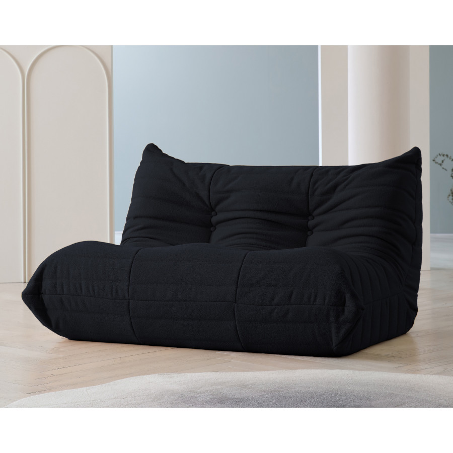 Crenus Caterpillar 53.15″ Floor Loveseat Sofa Teddy Velvet - Black