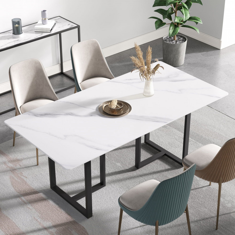 Crenus Trani Rectangular Dining Table - White/Black, 70.87''