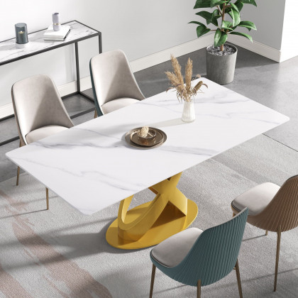 Crenus Basalto Rectangular Dining Table - Gray/Gold, 63"