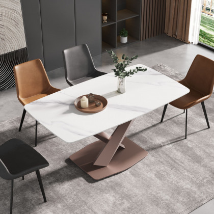 Crenus Lavina Curved Rectangular Dining Table - Black/Gold, 70.87''