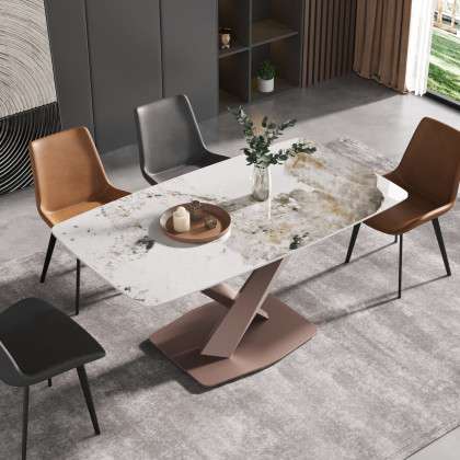 Crenus Lavina Curved Rectangular Dining Table - Black/Gold, 70.87''