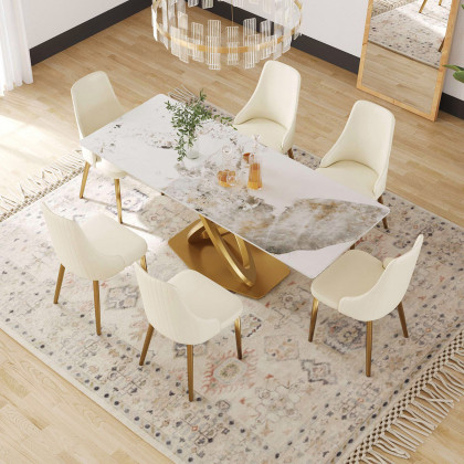 Crenus Marmo Dorato Rectangular Dining Table - White/Gold