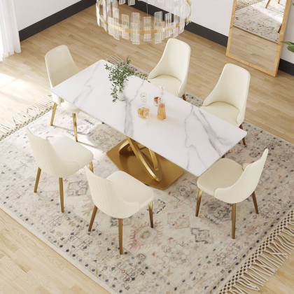 Crenus Marmo Dorato Rectangular Dining Table - White/Gold