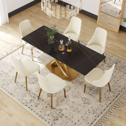 Crenus Marmo Dorato Rectangular Dining Table - White/Gold