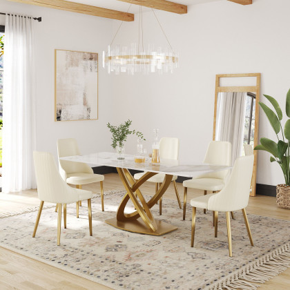 Crenus Marmo Dorato Rectangular Dining Table - White/Gold